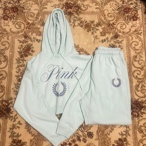 PINK Victoria secrets sweat suit. Size Medium . Light blue